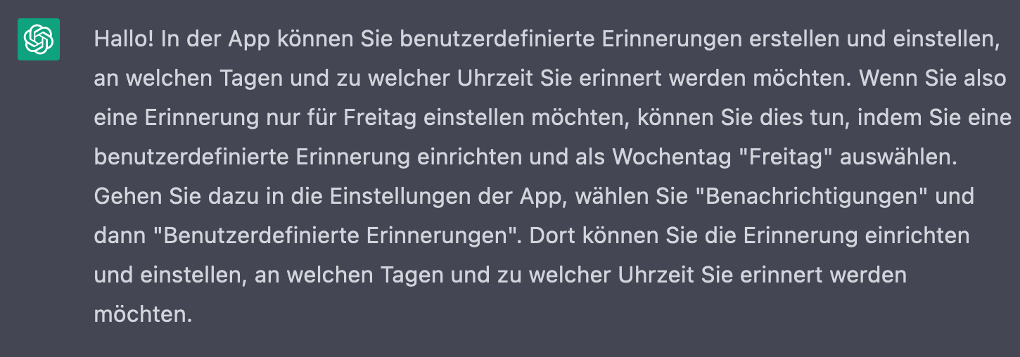 Vorschlag, Erinnerung am Freitag